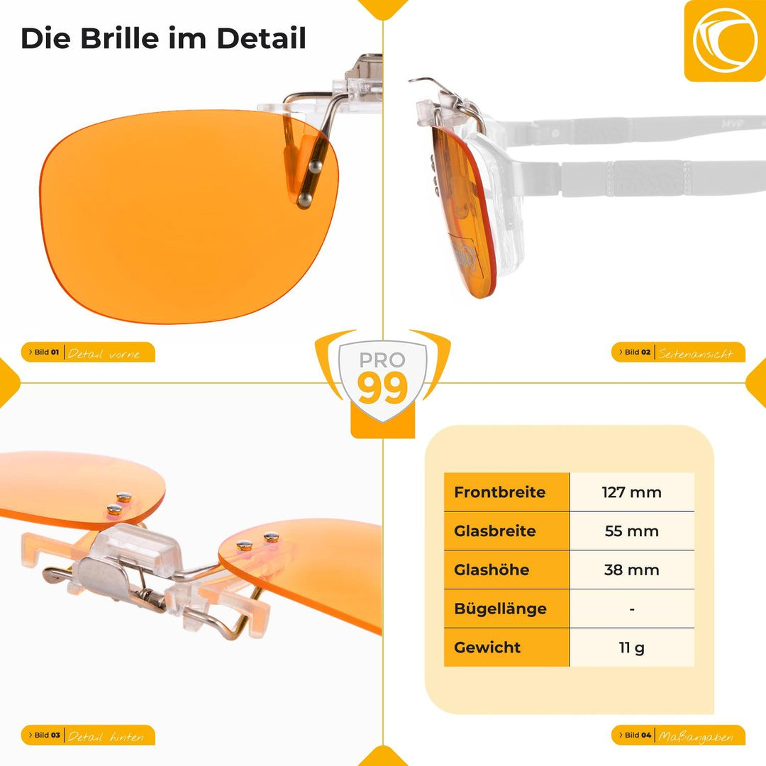 Prisma CLiP-ON PRO99 Blaulichtfilter-Brillenaufsatz - WeCare+